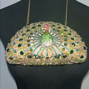 Natasha Tasha Gold Couture Crystal Peacock Clutch Handbag Metal Swarovski